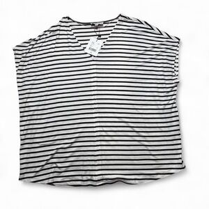 Gibson + Latimer Women's White Black Striped V-Neck Top XL NWT Stretch Rayon